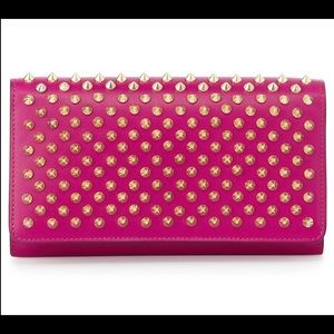 Christian Louboutin Macaron Spiked Flap Leather Clutch/Wristlet, Fuchsia
